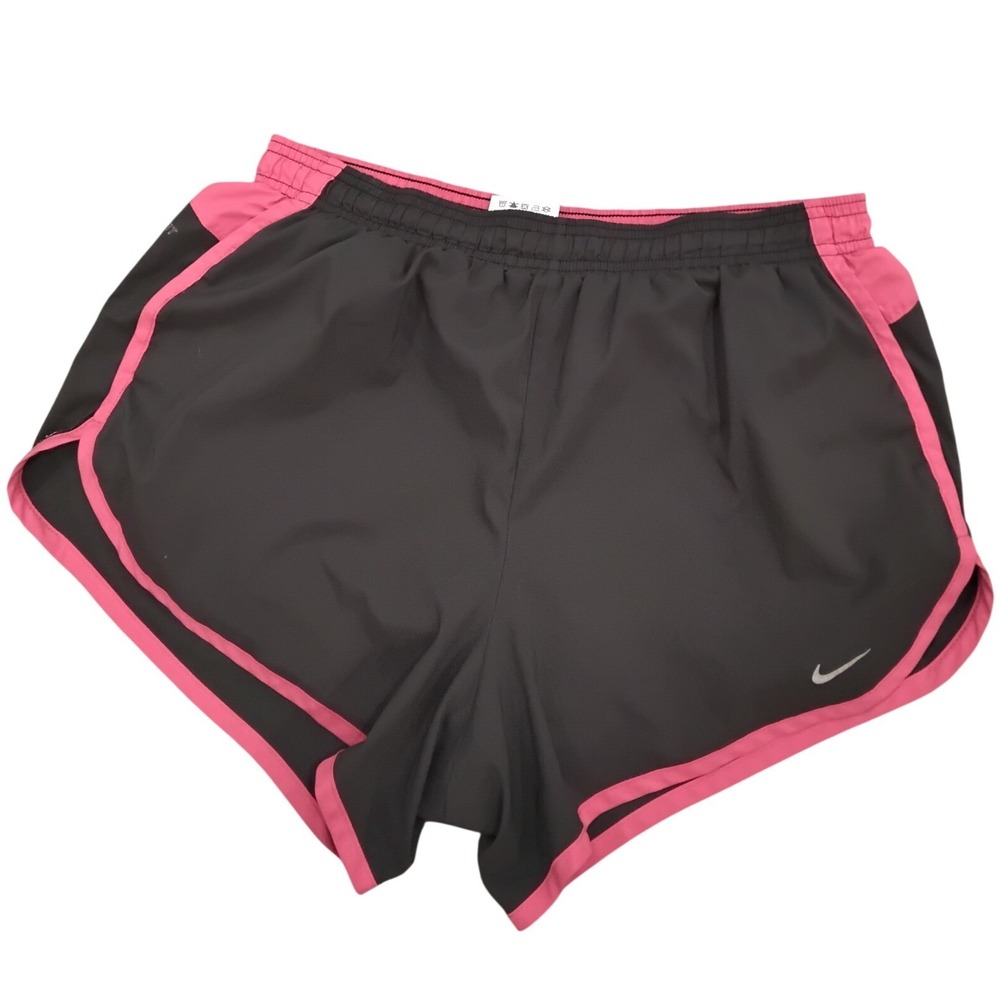 Nike Dri-FIT Womens Running Shorts Grey Pink Size M Zip Pocket Athletic Training